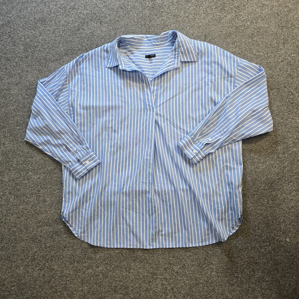 Talbots Top Women Size 1X Blue White Stripe Long Sleeve Popover Boxy Lightweight